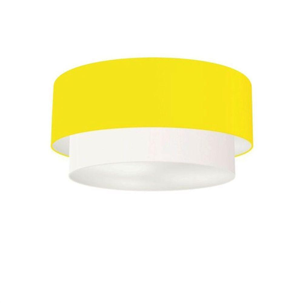 Plafon Duplo Cilíndrico Vivare Md-3062 Cúpula Tecido 45x40cm - Bivolt Amarelo-branco 127/220v - 3