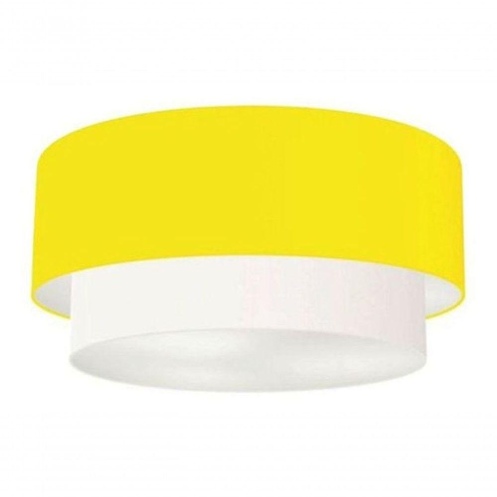 Plafon Duplo Cilíndrico Vivare Md-3062 Cúpula Tecido 45x40cm - Bivolt Amarelo-branco 127/220v - 4