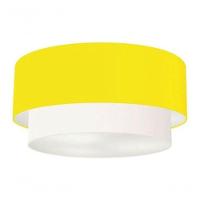 Plafon Duplo Cilíndrico Vivare Md-3062 Cúpula Tecido 45x40cm - Bivolt Amarelo-branco 127/220v