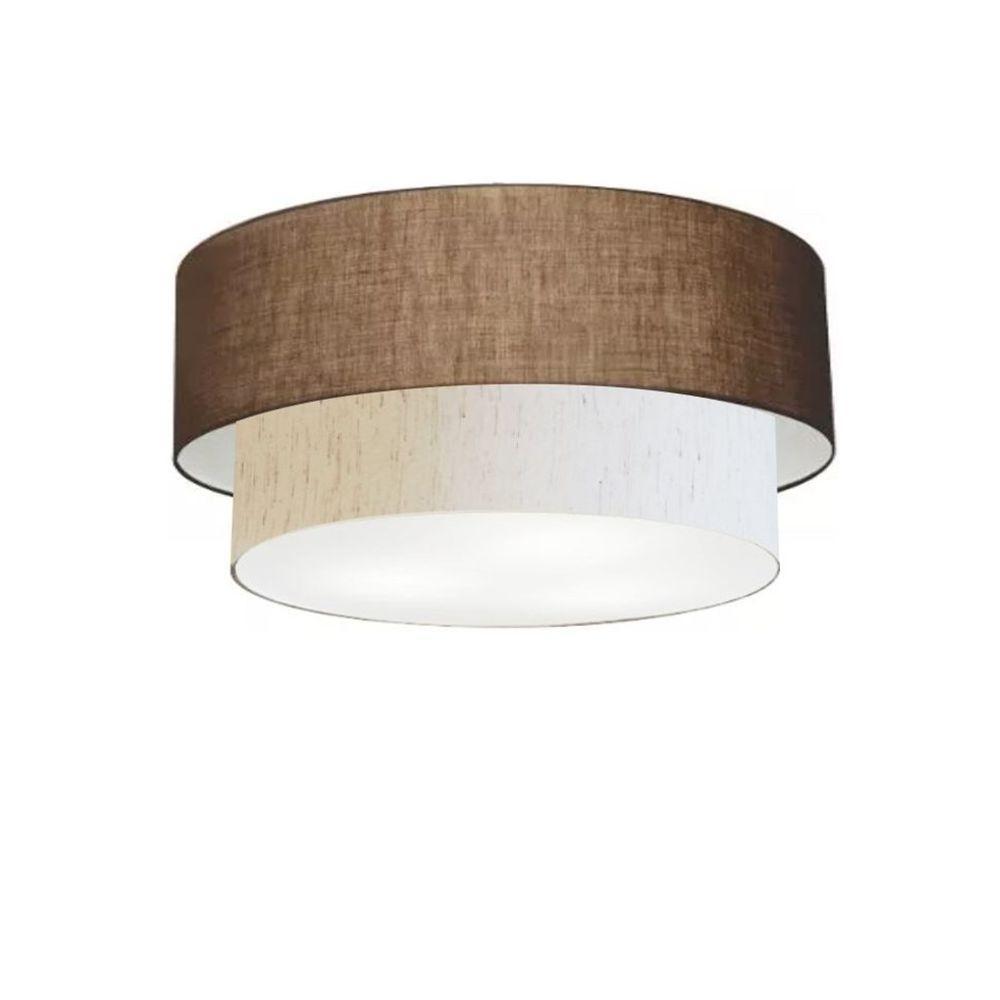 Plafon Duplo Cilíndrico Vivare Md-3062 Cúpula Em Tecido 45x40cm - Bivolt Café-linho-bege 127/220v - 1