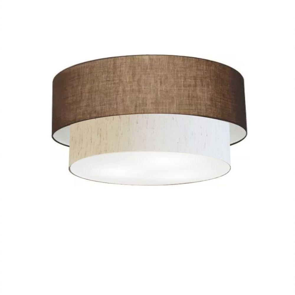 Plafon Duplo Cilíndrico Vivare Md-3062 Cúpula Em Tecido 45x40cm - Bivolt Café-linho-bege 127/220v - 3