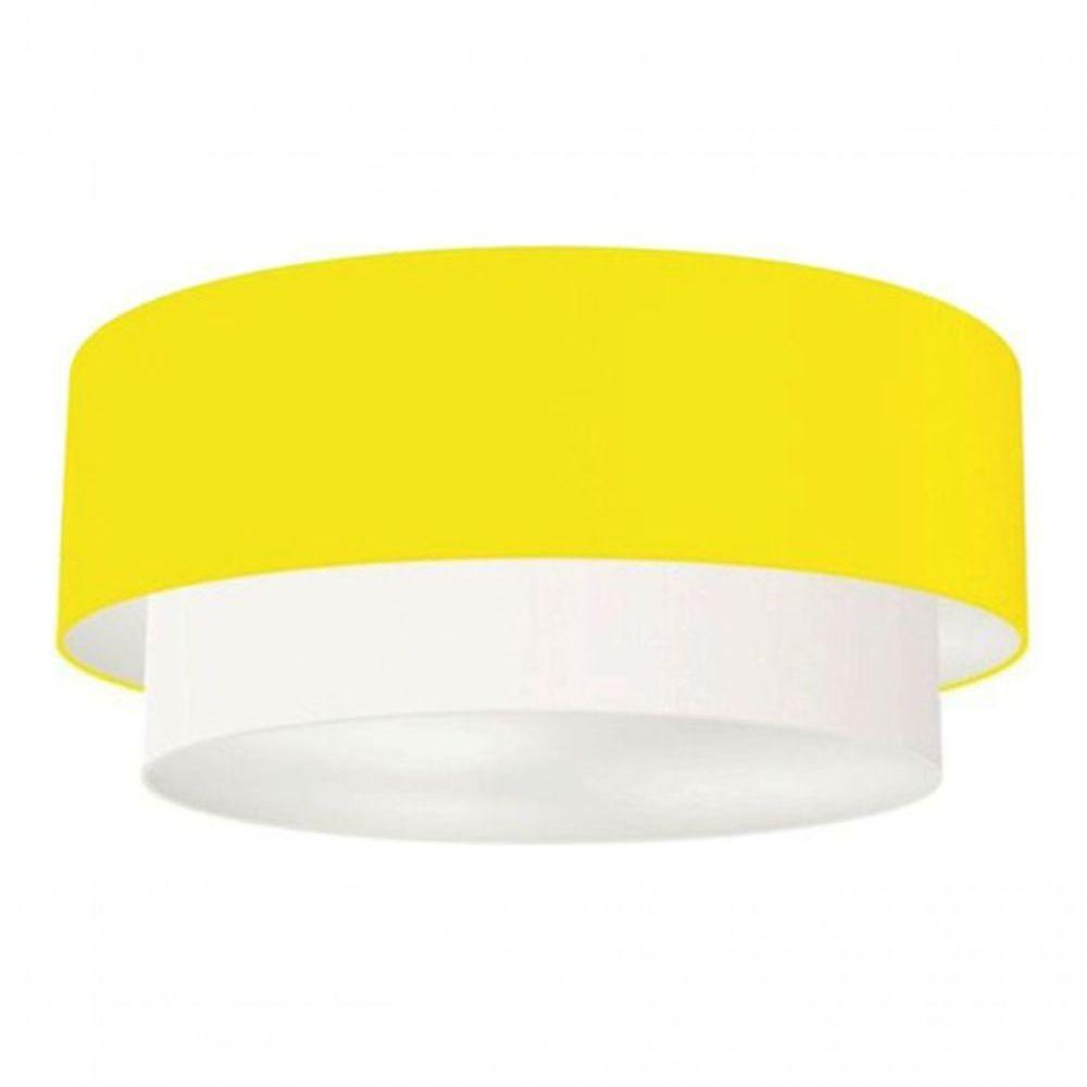 Plafon Duplo Cilíndrico Vivare Md-3063 Cúpula Tecido 55x50cm - Bivolt Amarelo-branco 127/220v - 3