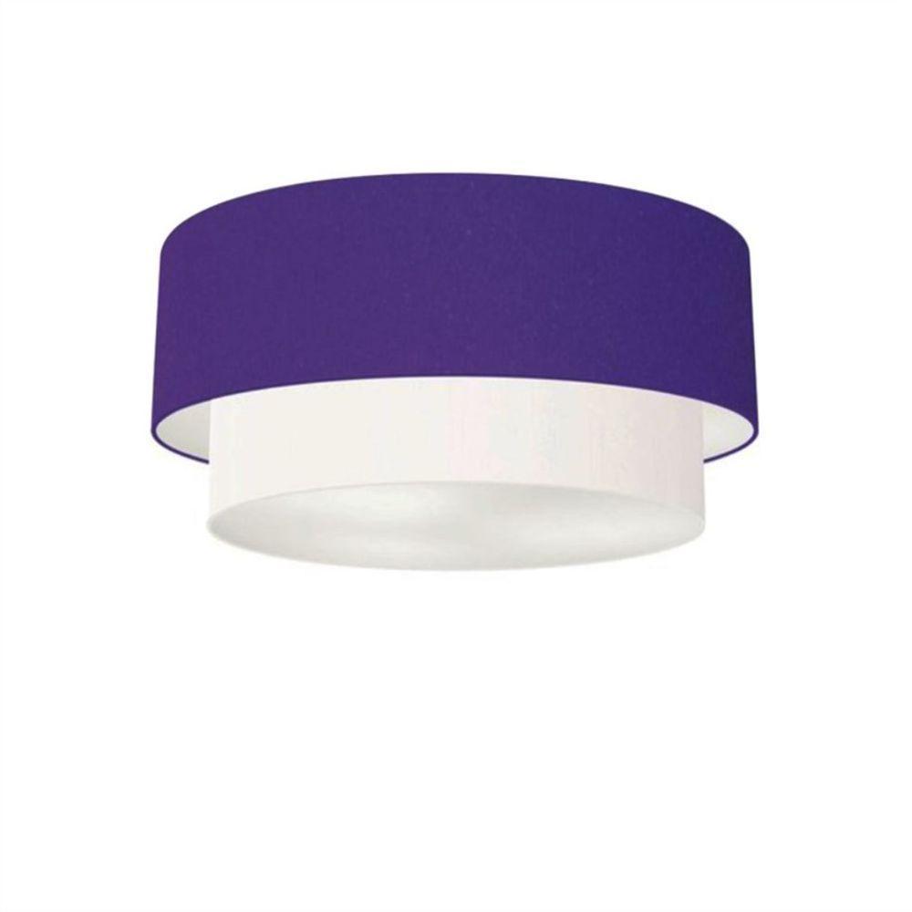 Plafon Duplo Cilíndrico Vivare Md-3062 Cúpula Tecido 45x40cm - Bivolt Roxo-branco 127/220v - 1