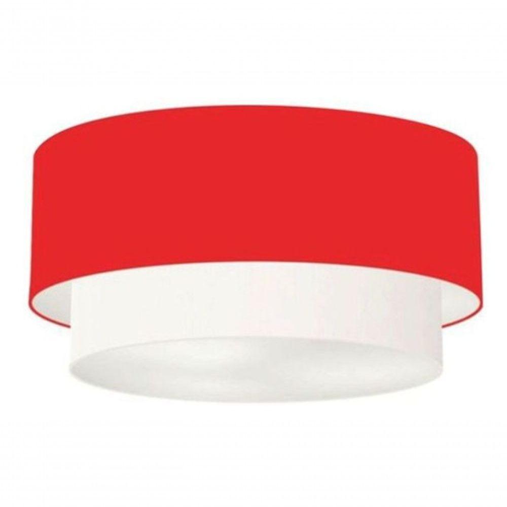 Plafon Duplo Cilíndrico Vivare Md-3062 Cúpula Tecido 45x40cm - Bivolt Vermelho-branco 127/220v - 3