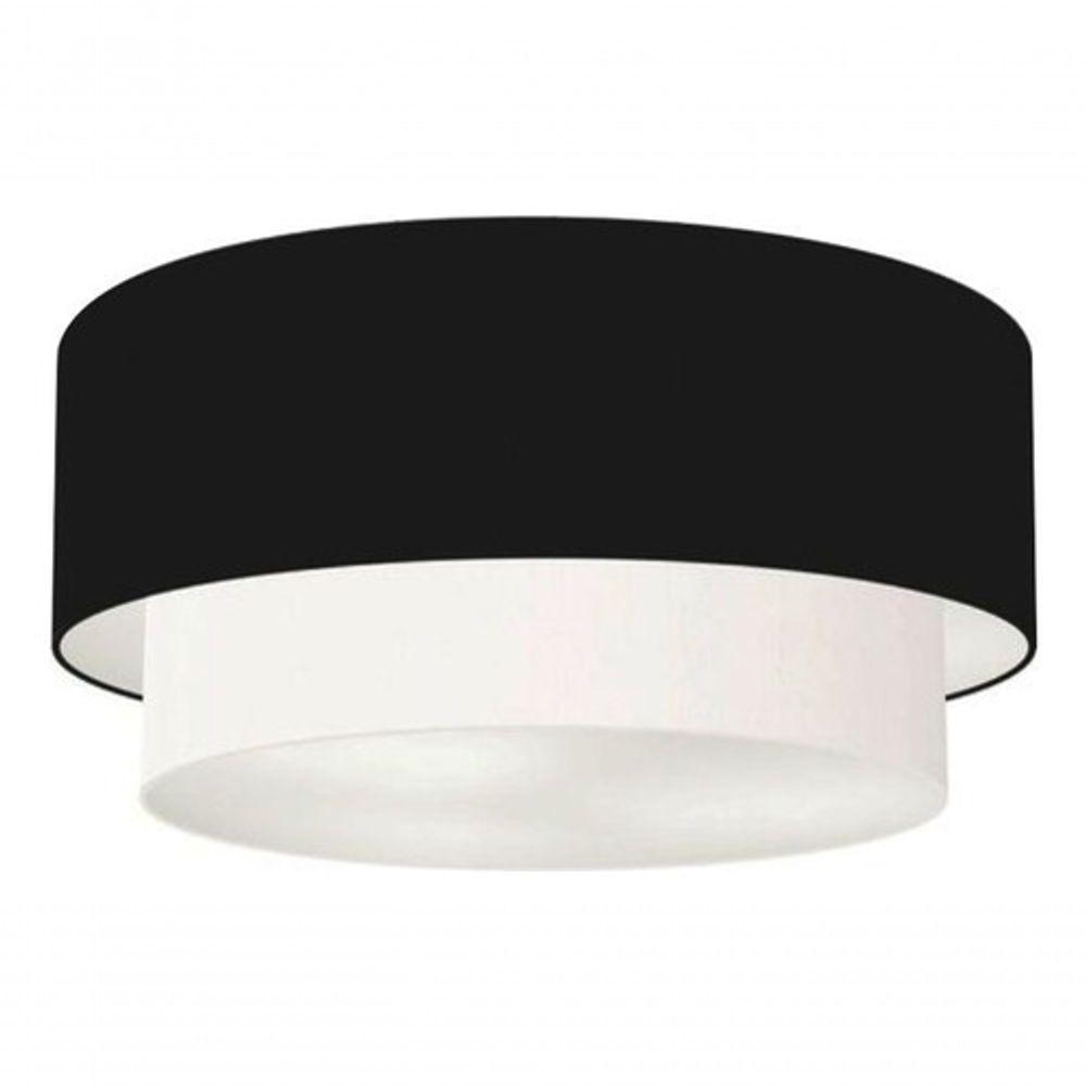 Plafon Duplo Cilíndrico Vivare Md-3062 Cúpula Em Tecido 45x40cm - Bivolt Preto-branco 127/220v - 3