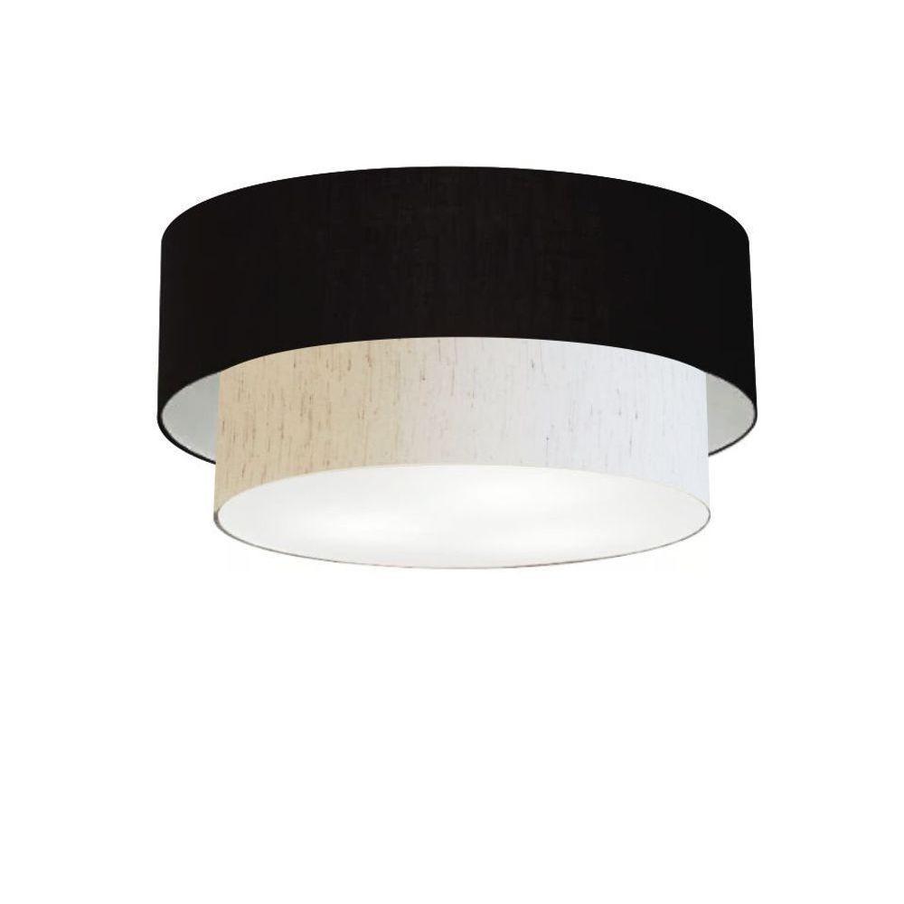 Plafon Duplo Cilíndrico Vivare Md-3062 Cúpula Em Tecido 45x40cm - Bivolt Preto-linho-bege 127/220v - 1