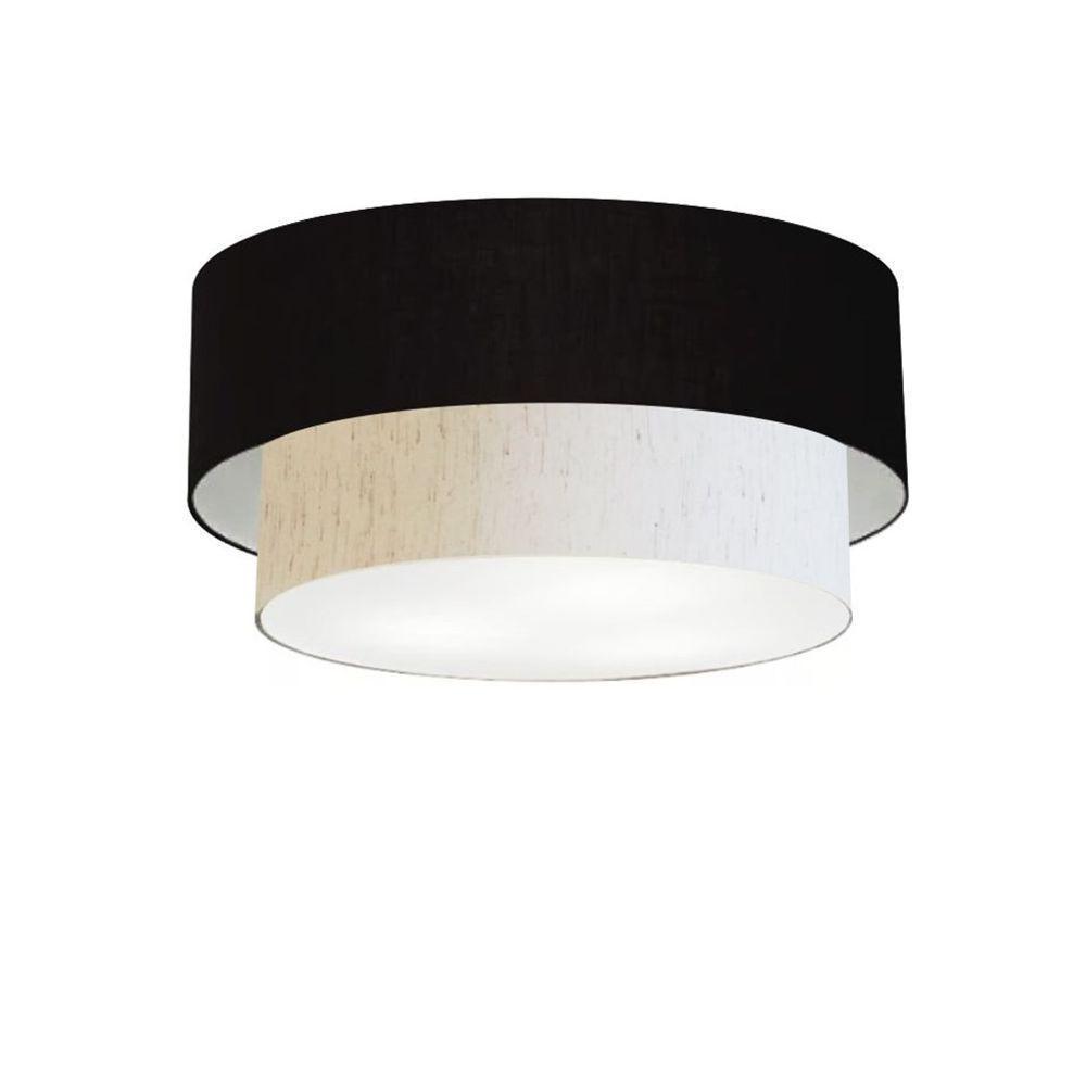Plafon Duplo Cilíndrico Vivare Md-3062 Cúpula Em Tecido 45x40cm - Bivolt Preto-linho-bege 127/220v - 3