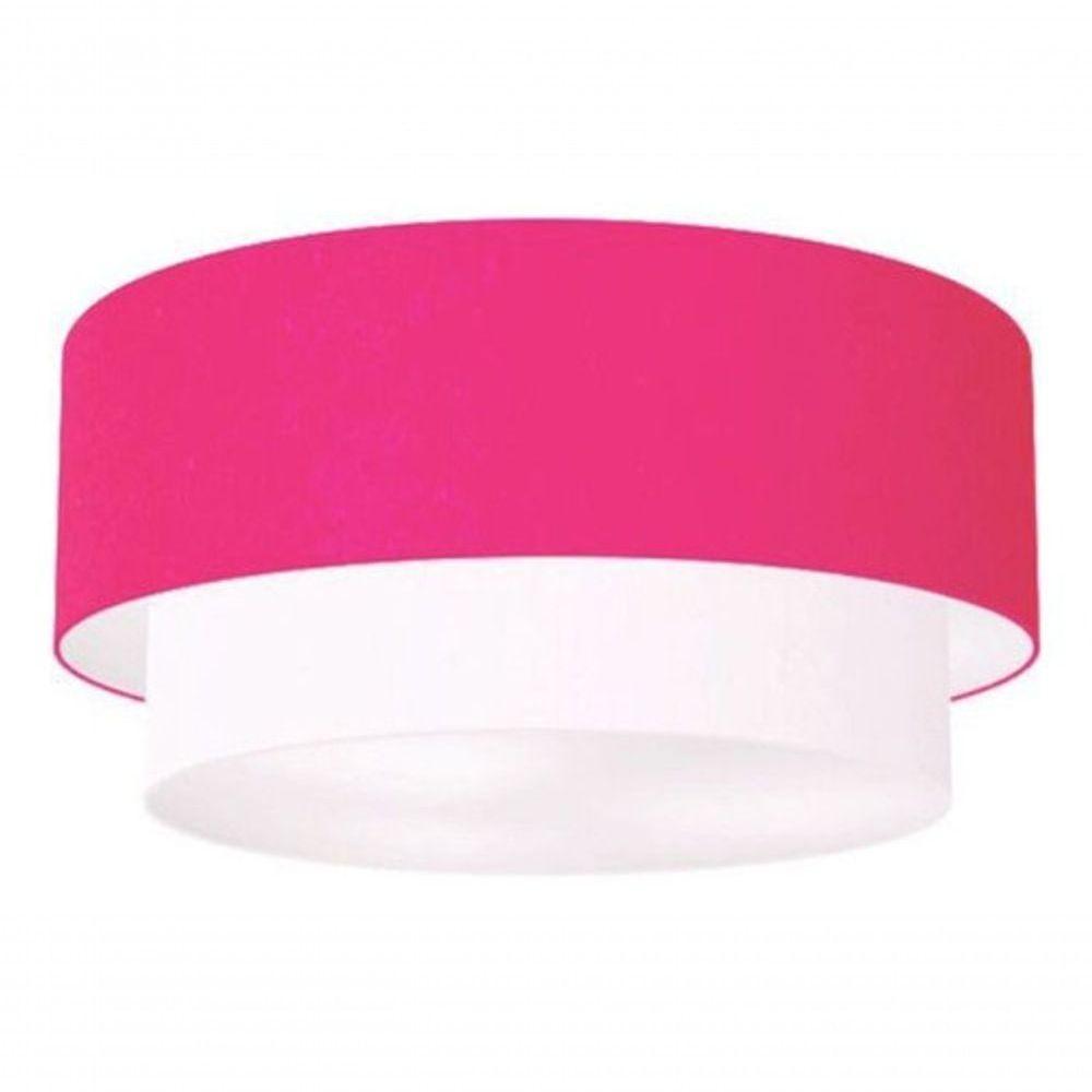 Plafon Duplo Cilíndrico Vivare Md-3062 Cúpula Tecido 45x40cm - Bivolt Rosa-pink-branco 127/220v - 4