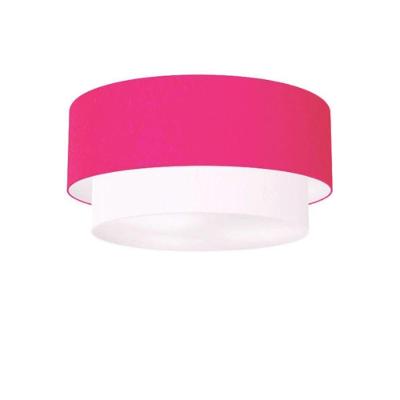 Plafon Duplo Cilíndrico Vivare Md-3062 Cúpula Tecido 45x40cm - Bivolt Rosa-pink-branco 127/220v
