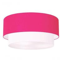 Plafon Duplo Cilíndrico Vivare Md-3062 Cúpula Tecido 45x40cm - Bivolt Rosa-pink-branco 127/220v