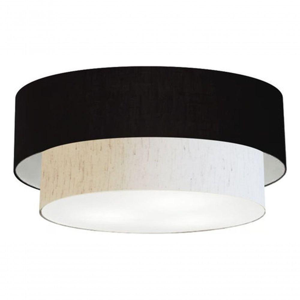 Plafon Duplo Cilíndrico Vivare Md-3064 Cúpula Em Tecido 70x60cm - Bivolt Preto-linho-bege 127/220v - 3