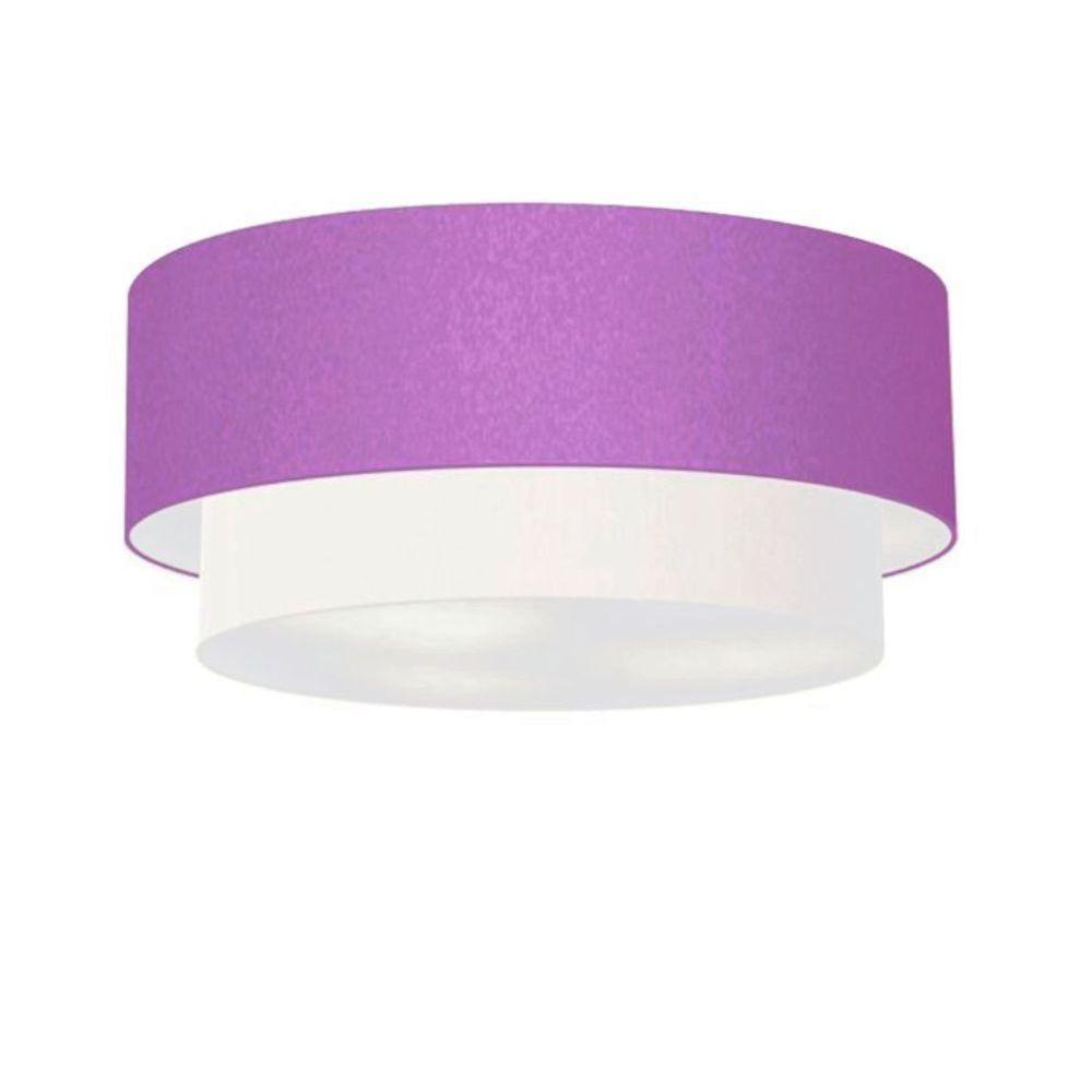 Plafon Duplo Cilíndrico Vivare Md-3064 Cúpula Tecido 70x60cm - Bivolt Lilás-branco 127/220v - 1
