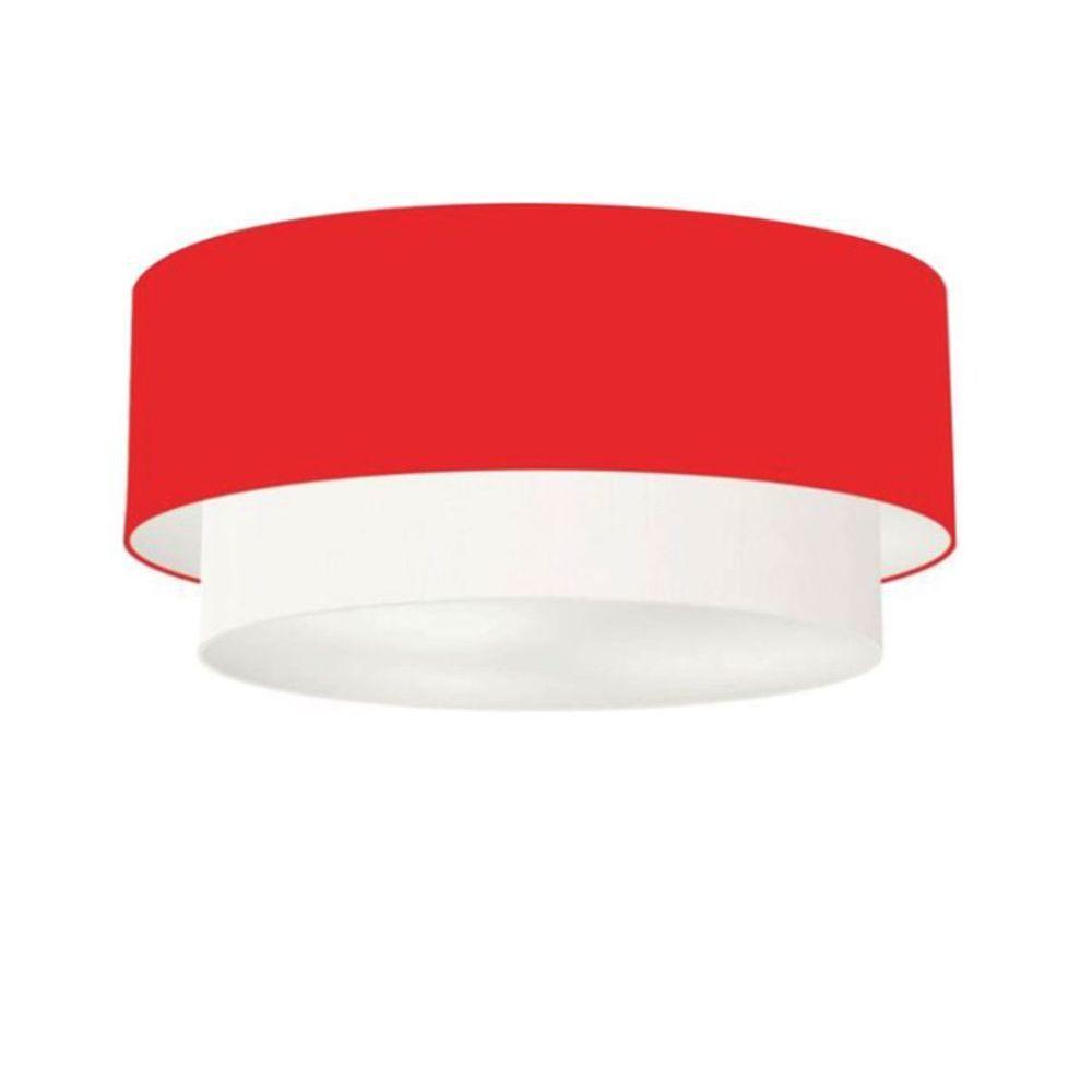 Plafon Duplo Cilíndrico Vivare Md-3063 Cúpula Tecido 55x50cm - Bivolt Vermelho-branco 127/220v - 1
