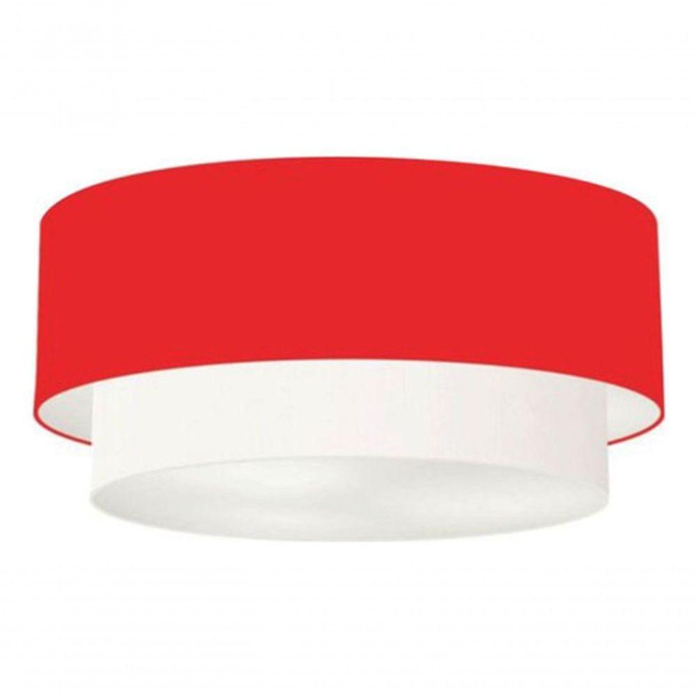 Plafon Duplo Cilíndrico Vivare Md-3063 Cúpula Tecido 55x50cm - Bivolt Vermelho-branco 127/220v - 2