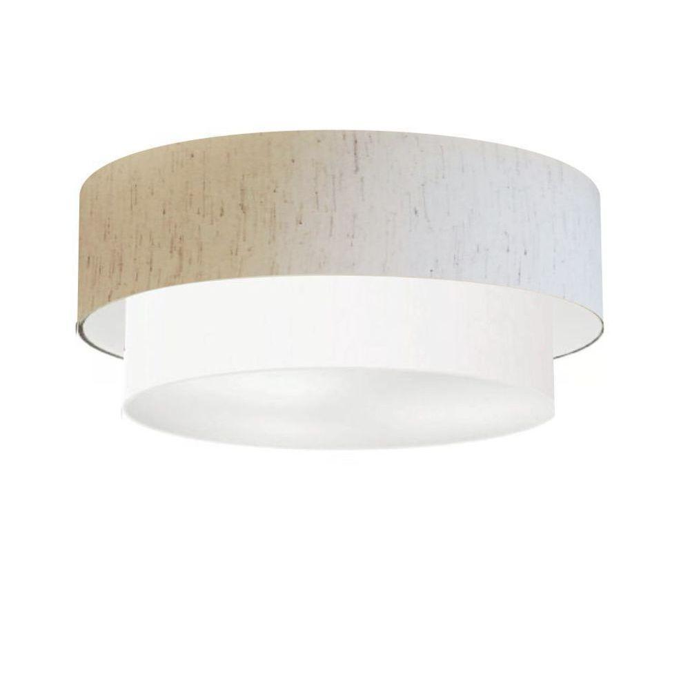 Plafon Duplo Cilíndrico Vivare Md-3064 Cúpula Em Tecido 70x60cm - Bivolt Linho-bege-branco 127/220v - 1