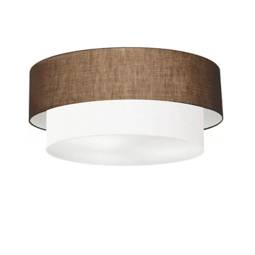 Plafon Duplo Cilíndrico Vivare Md-3064 Cúpula Em Tecido 70x60cm - Bivolt Café-branco 127/220v - 1