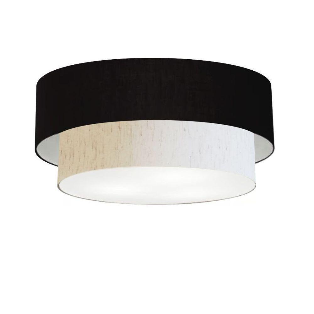Plafon Duplo Cilíndrico Vivare Md-3063 Cúpula Em Tecido 55x50cm - Bivolt Preto-linho-bege 127/220v - 1