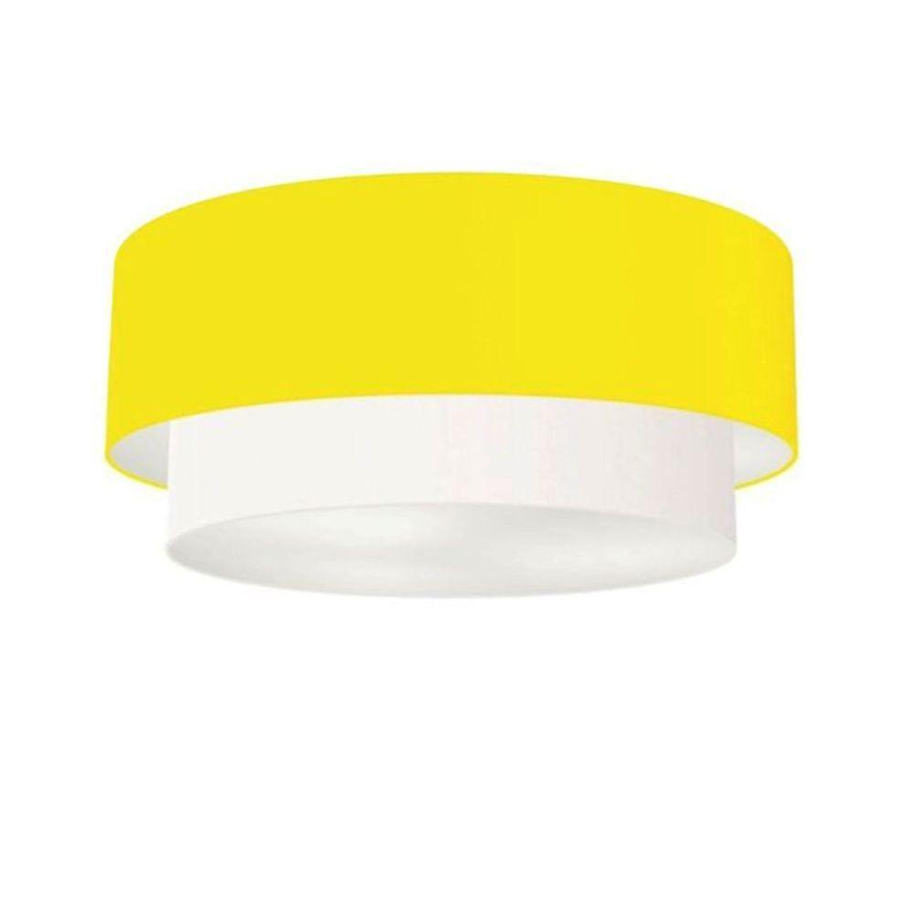 Plafon Duplo Cilíndrico Vivare Md-3065 Cúpula Tecido 80x70cm - Bivolt Amarelo-branco 127/220v - 1