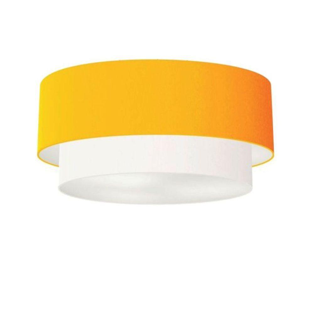 Plafon Duplo Cilíndrico Vivare Md-3064 Cúpula Tecido 70x60cm - Bivolt Laranja-branco 127/220v - 1