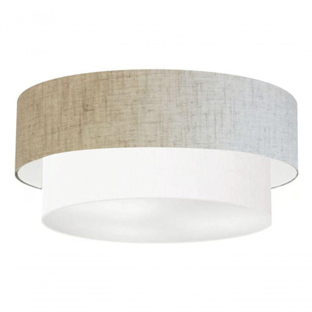Plafon Duplo Cilíndrico Vivare Md-3065 Cúpula Em Tecido 80x70cm - Bivolt Rustico-bege-branco 127/220v - 3