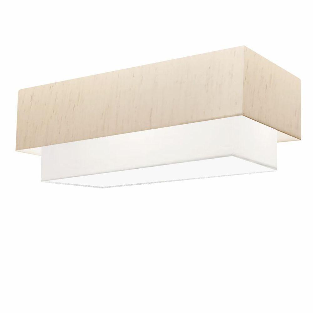 Plafon Duplo Retangular Vivare Md-3071 Cúpula Em Tecido 80x40cm X 70x30cm - Bivolt Linho-bege-branco 127/220v - 1