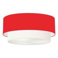 Plafon Duplo Cilíndrico Vivare Md-3065 Cúpula Tecido 80x70cm - Bivolt Vermelho-branco 127/220v - 3