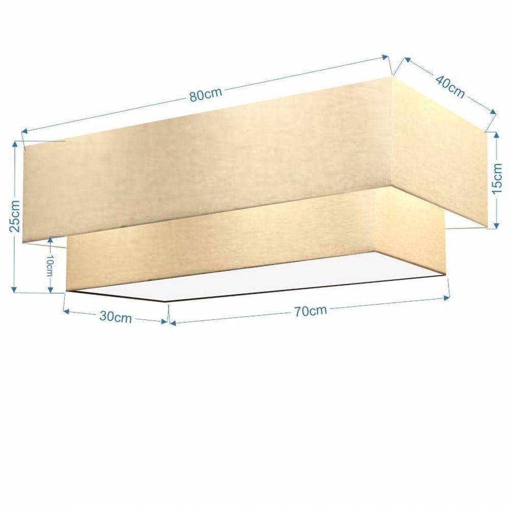 Plafon Duplo Retangular Vivare Md-3071 Cúpula Em Tecido 80x40cm X 70x30cm - Bivolt Algodão-crú 127/220v - 2