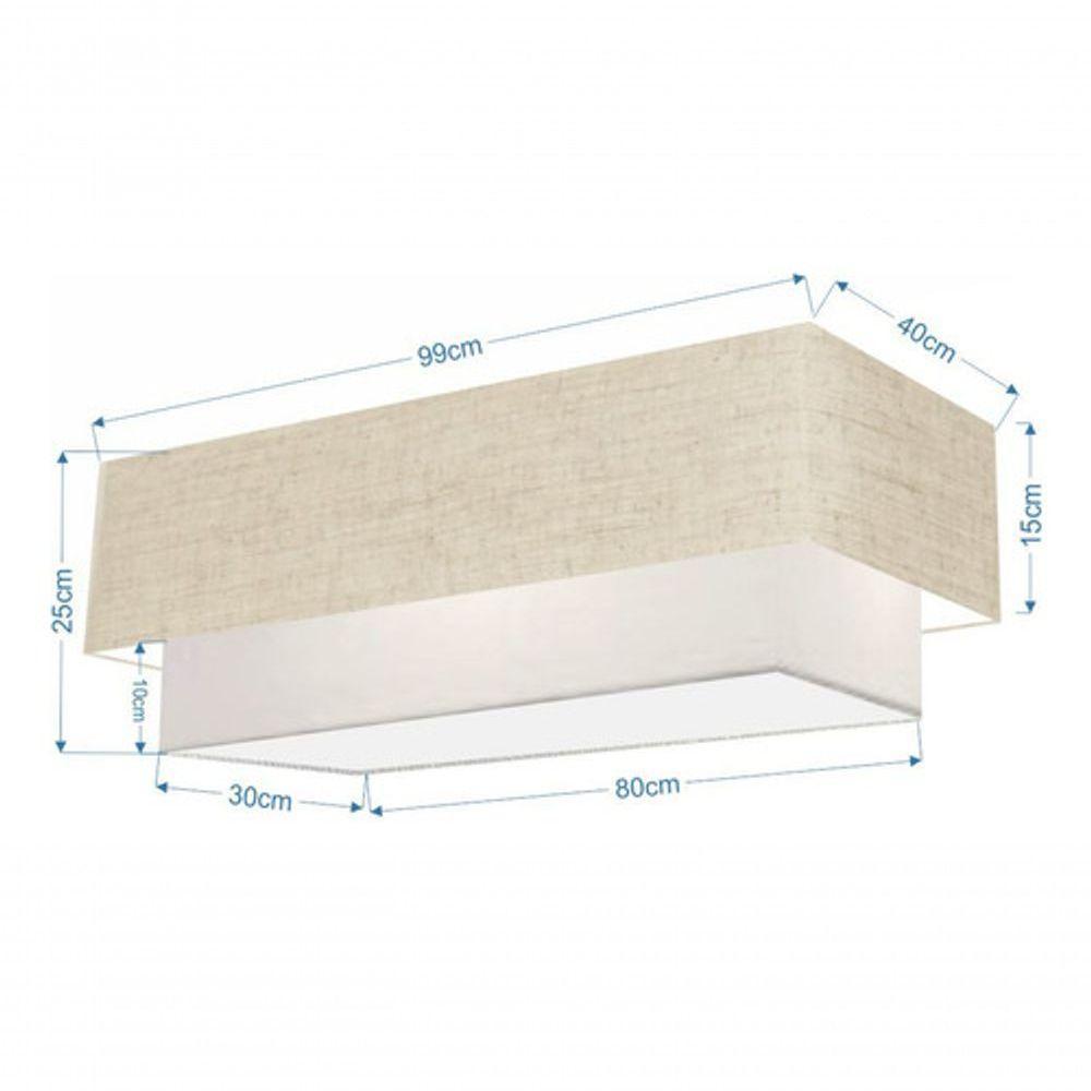Plafon Duplo Retangular Vivare Md-3072 Cúpula Em Tecido 99x40cm X 80x30cm - Bivolt Rustico-bege-branco 127/220v - 2