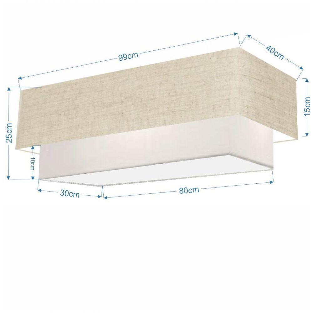 Plafon Duplo Retangular Vivare Md-3072 Cúpula Em Tecido 99x40cm X 80x30cm - Bivolt Rustico-bege-branco 127/220v - 3