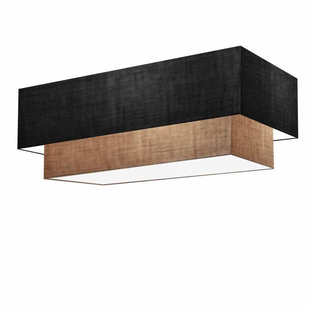 Plafon Duplo Retangular Vivare Md-3072 Cúpula Em Tecido 99x40cm X 80x30cm - Bivolt Preto-palha 127/220v - 1