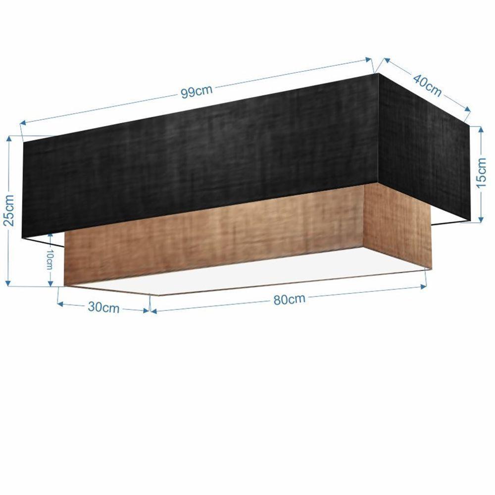 Plafon Duplo Retangular Vivare Md-3072 Cúpula Em Tecido 99x40cm X 80x30cm - Bivolt Preto-palha 127/220v - 2