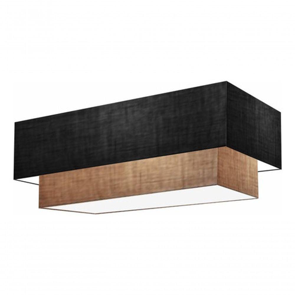 Plafon Duplo Retangular Vivare Md-3072 Cúpula Em Tecido 99x40cm X 80x30cm - Bivolt Preto-palha 127/220v - 3