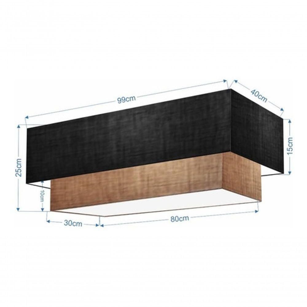 Plafon Duplo Retangular Vivare Md-3072 Cúpula Em Tecido 99x40cm X 80x30cm - Bivolt Preto-palha 127/220v - 4