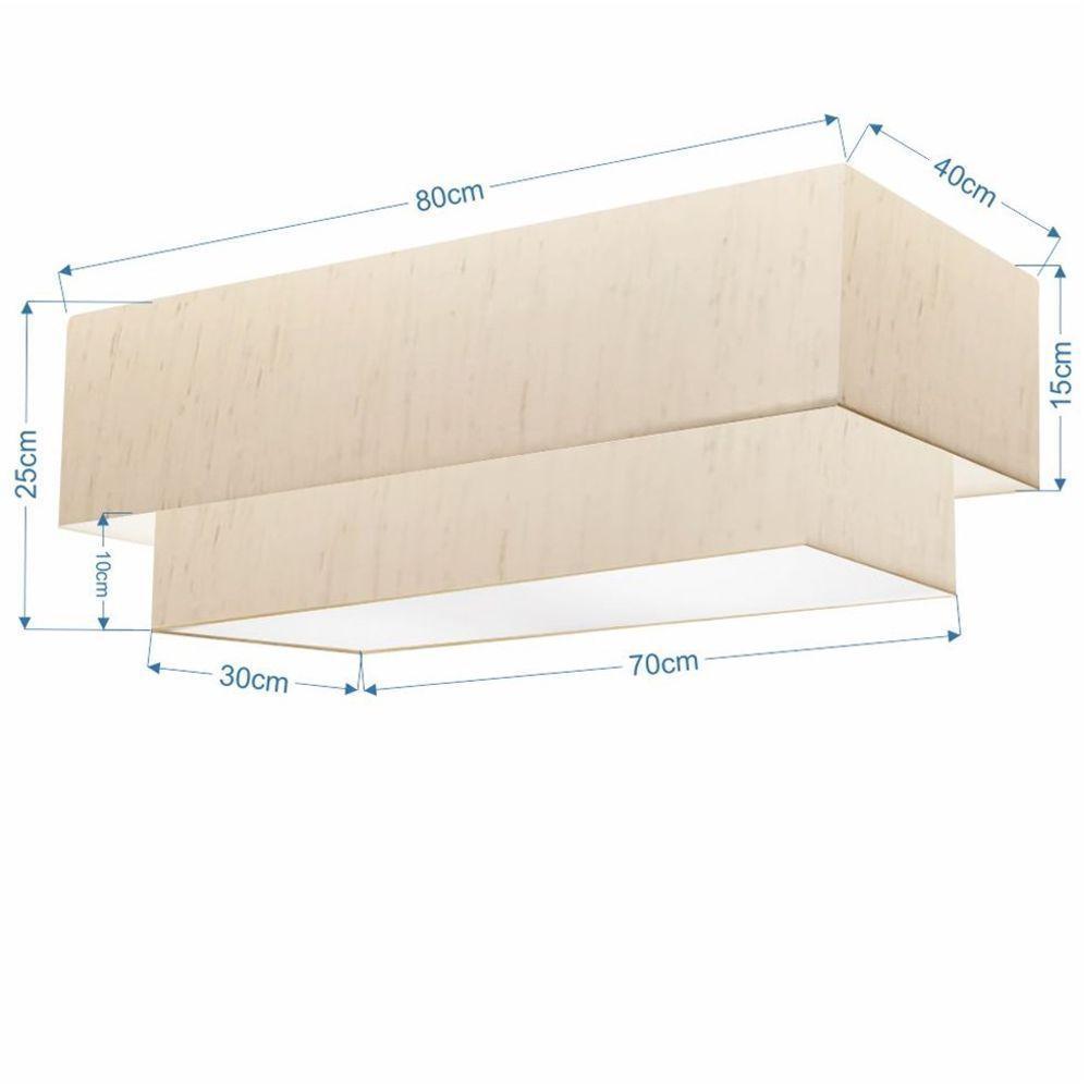 Plafon Duplo Retangular Vivare Md-3072 Cúpula Em Tecido 99x40cm X 80x30cm - Bivolt Linho Bege 127/220v - 2