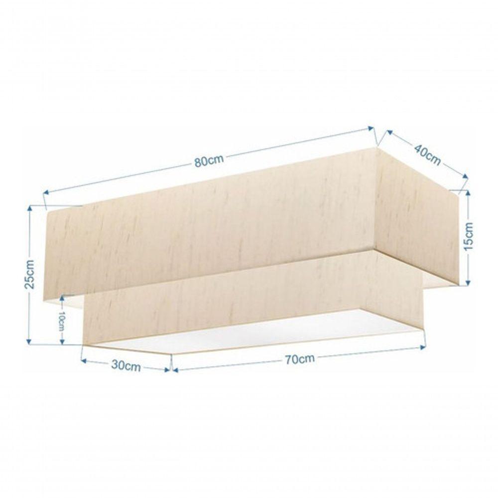 Plafon Duplo Retangular Vivare Md-3072 Cúpula Em Tecido 99x40cm X 80x30cm - Bivolt Linho Bege 127/220v - 4