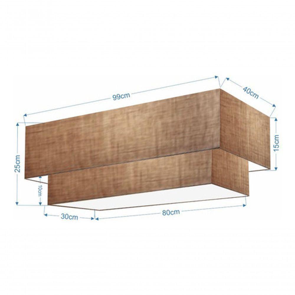 Plafon Duplo Retangular Vivare Md-3072 Cúpula Em Tecido 99x40cm X 80x30cm - Bivolt Palha 127/220v - 4