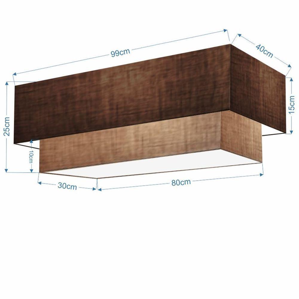 Plafon Duplo Retangular Vivare Md-3072 Cúpula Em Tecido 99x40cm X 80x30cm - Bivolt Café-palha 127/220v - 3