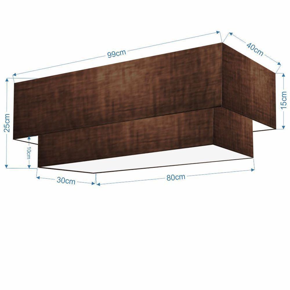 Plafon Duplo Retangular Vivare Md-3072 Cúpula Em Tecido 99x40cm X 80x30cm - Bivolt Café 127/220v - 2