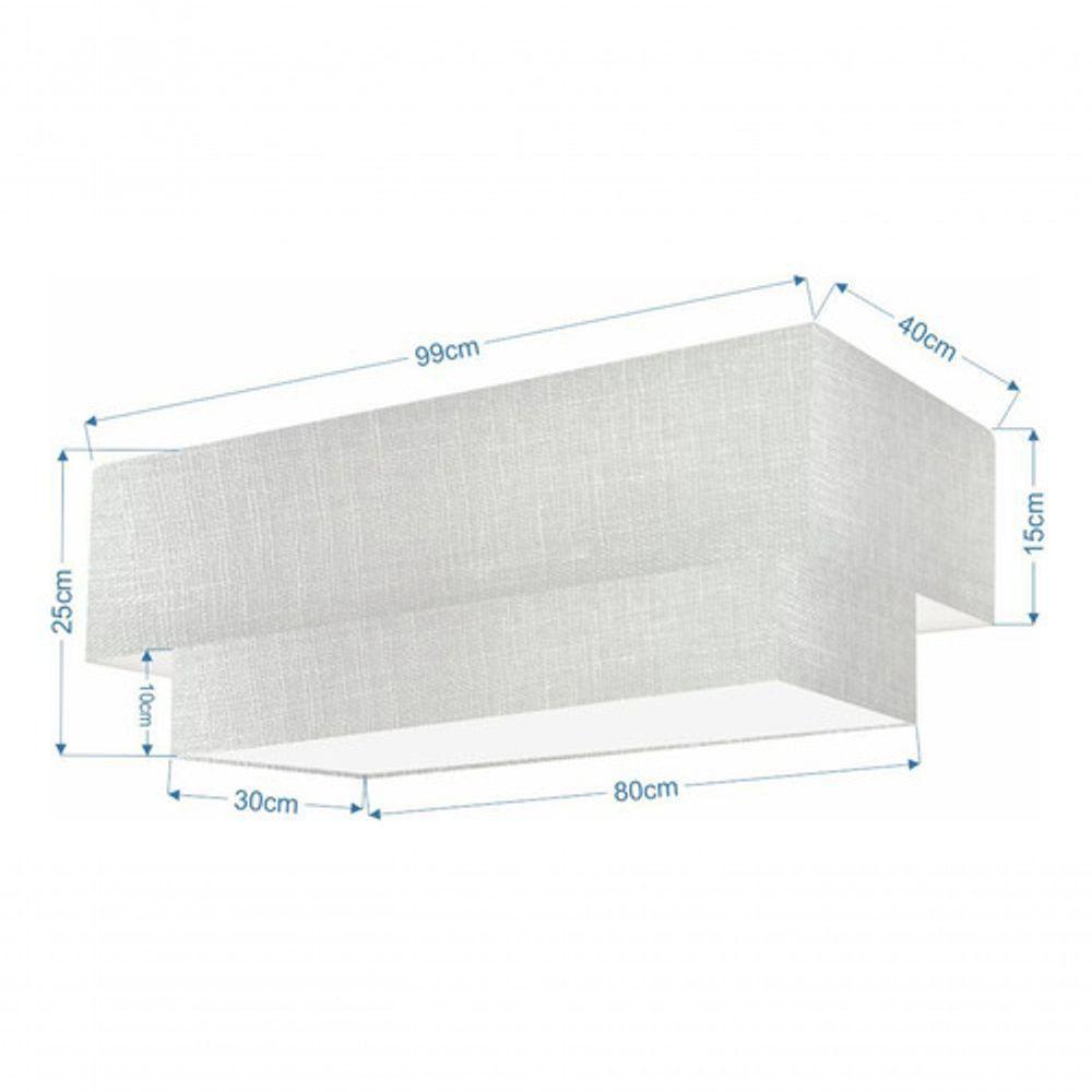 Plafon Duplo Retangular Vivare Md-3072 Cúpula Em Tecido 99x40cm X 80x30cm - Bivolt Rustico-cinza 127/220v - 4