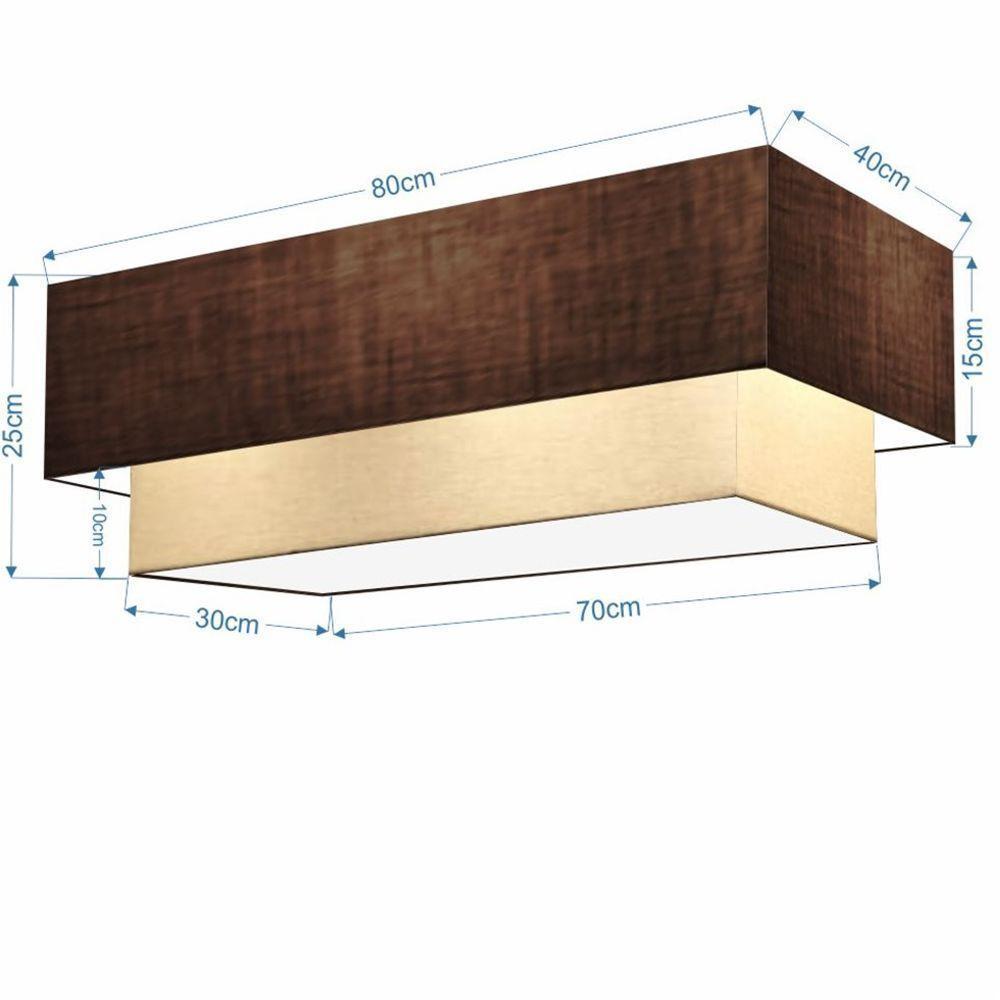 Plafon Duplo Retangular Vivare Md-3071 Cúpula Em Tecido 80x40cm X 70x30cm - Bivolt Café-algodão-crú 127/220v - 2
