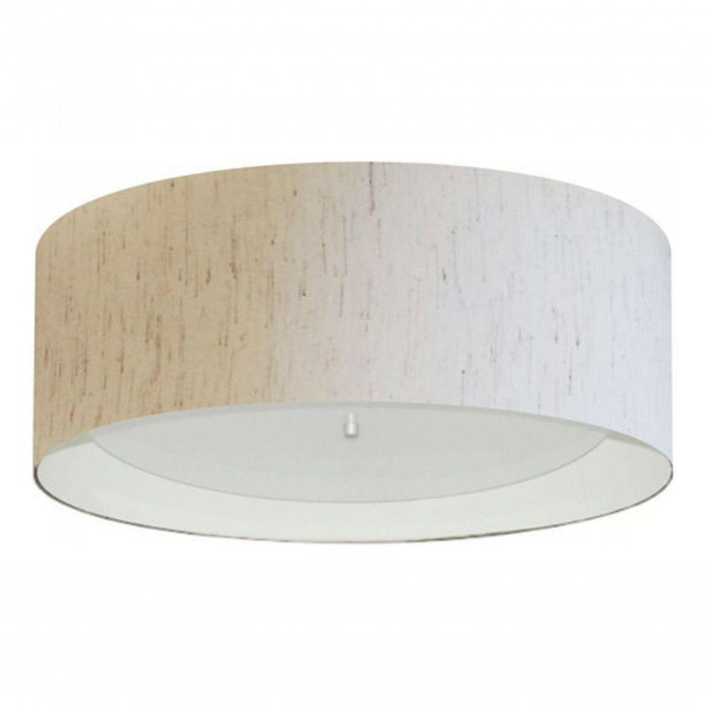 Plafon Cilíndrico Md-3008 Cúpula Em Duplo Tecido 60x25cm Linho Bege / Branco - Bivolt - 3