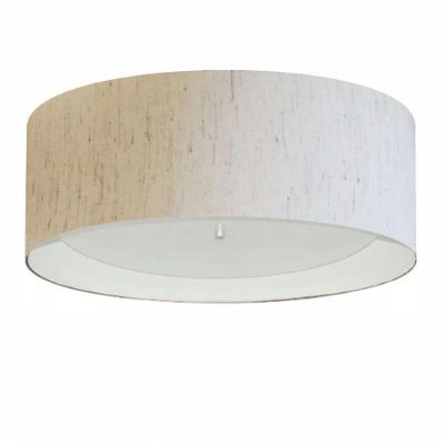 Plafon Cilíndrico Md-3008 Cúpula Em Duplo Tecido 60x25cm Linho Bege / Branco - Bivolt