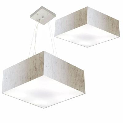 Kit Plafon Quadrado Md-3002 E Pendente Md-4032 Cúpula Em Tecido 50x50cm Linho Bege - Bivolt