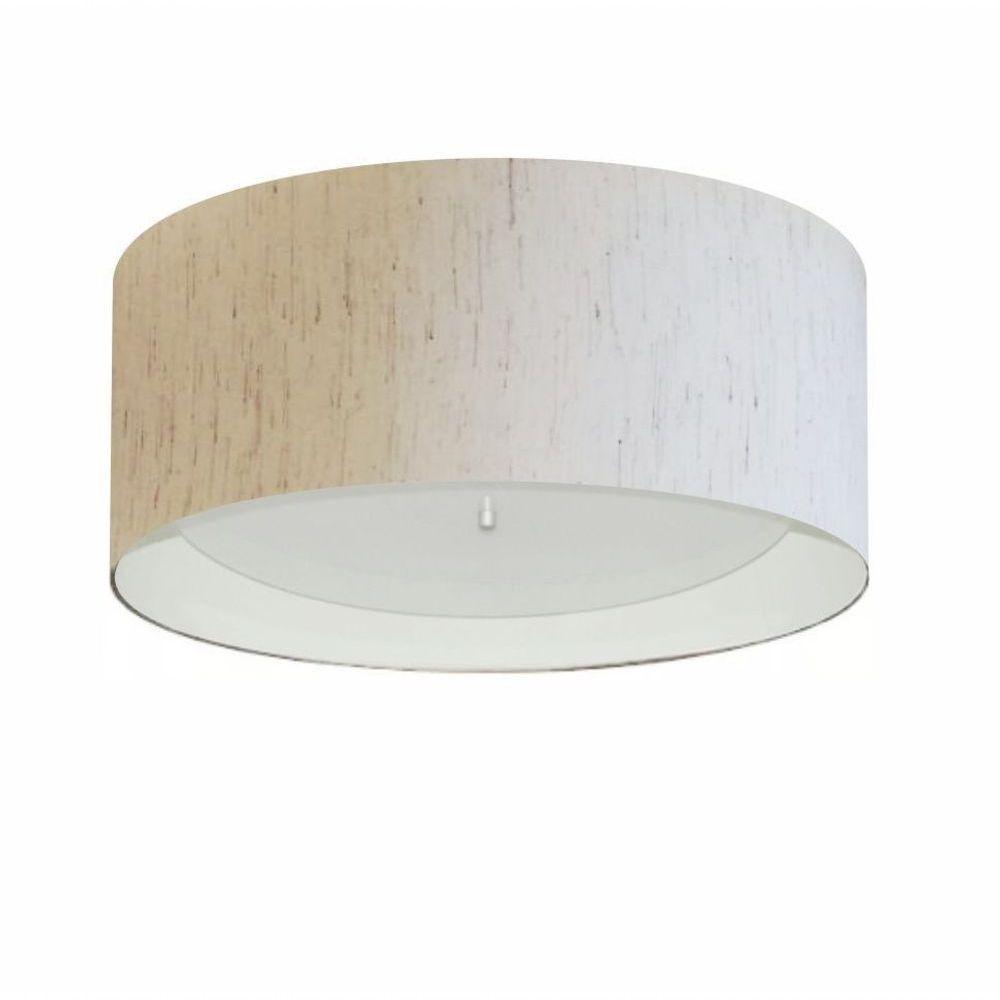 Plafon Cilíndrico Md-3161 Cúpula Em Duplo Tecido 50x25cm Linho Bege / Branco - Bivolt - 1