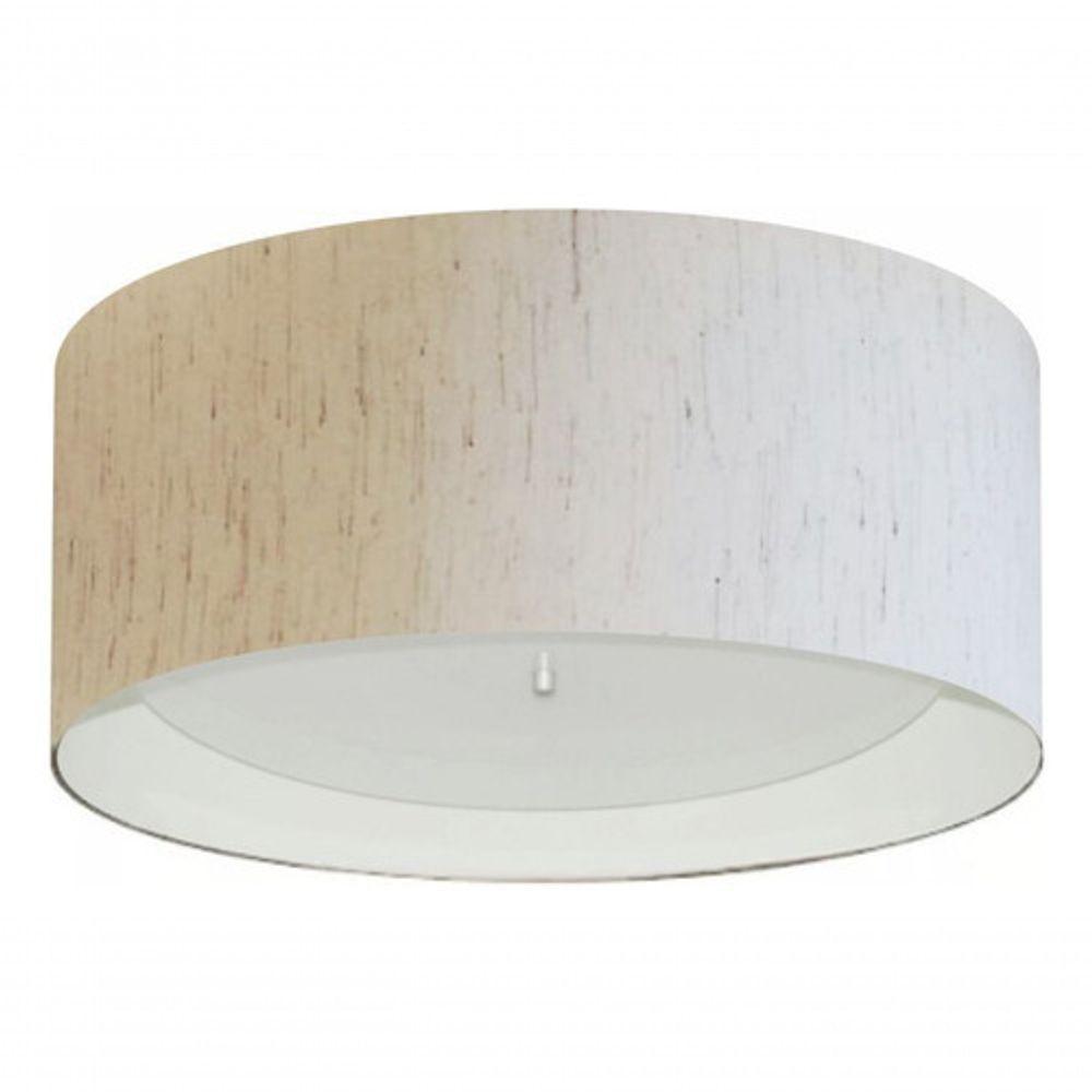 Plafon Cilíndrico Md-3161 Cúpula Em Duplo Tecido 50x25cm Linho Bege / Branco - Bivolt - 3
