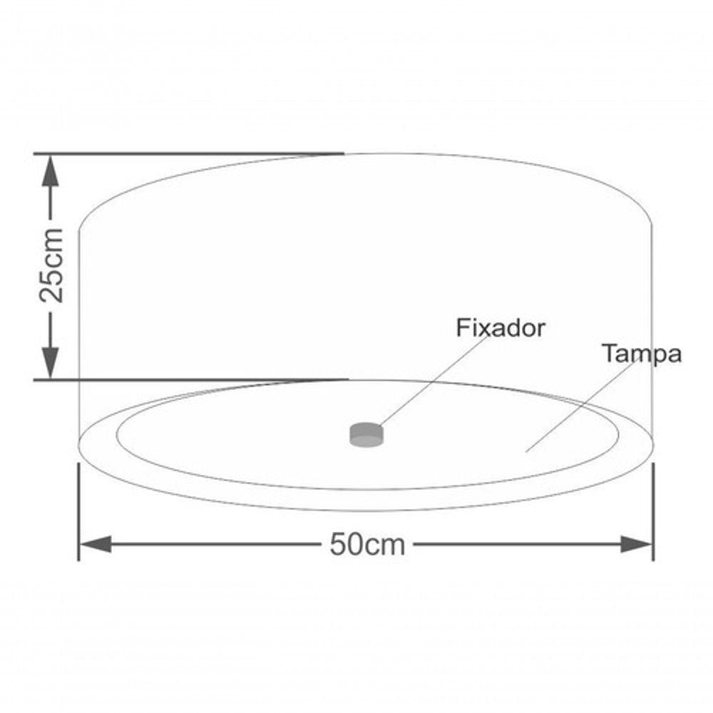 Plafon Cilíndrico Md-3161 Cúpula Em Duplo Tecido 50x25cm Linho Bege / Branco - Bivolt - 4