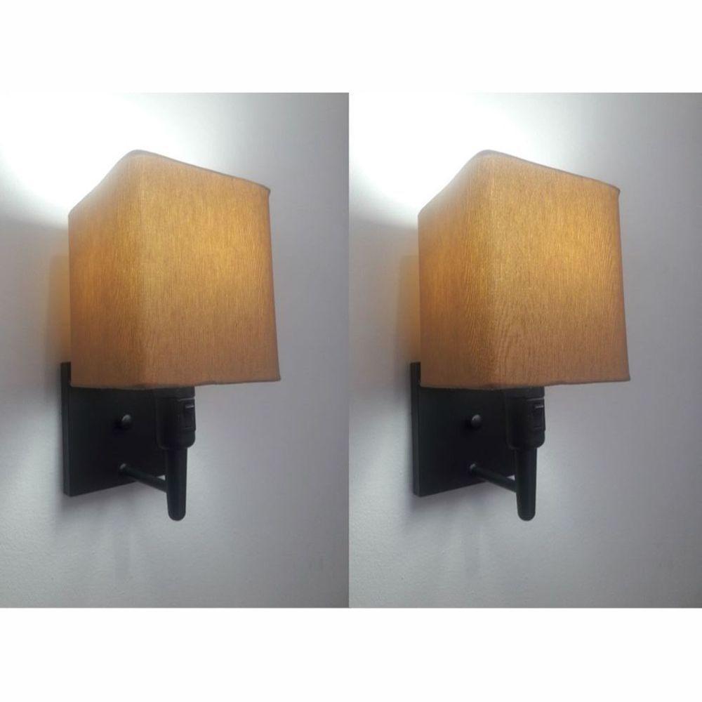 Kit-2 Arandela Quadrada Md-2019 Preto C- Inter Liga E Desl Cúpula Em Tecido Palha - Bivolt - 1