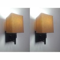 Kit-2 Arandela Quadrada Md-2019 Preto C- Inter Liga E Desl Cúpula Em Tecido Palha - Bivolt - 1