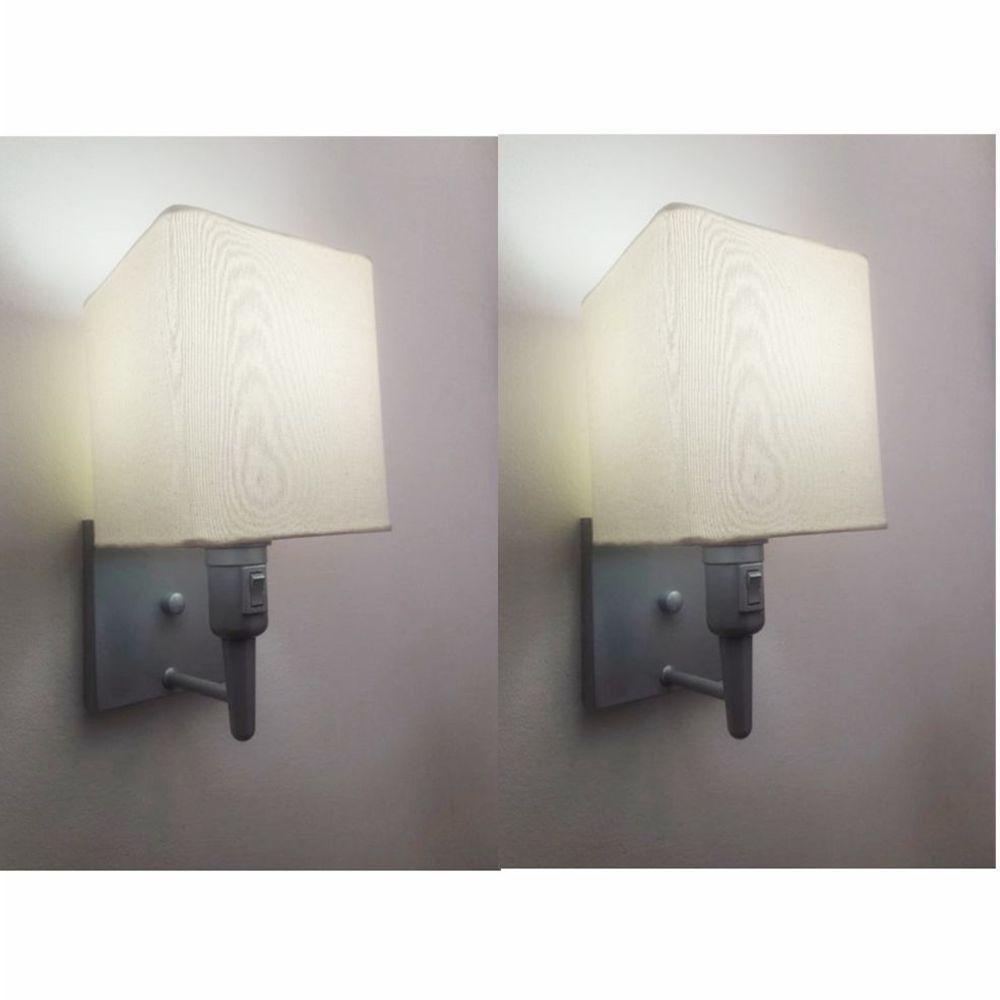 Kit-2 Arandela Quadrada Md-2019 Cinza C- Inter Liga E Desl Cúpula Em Tecido Algodão Crú - Bivolt - 1