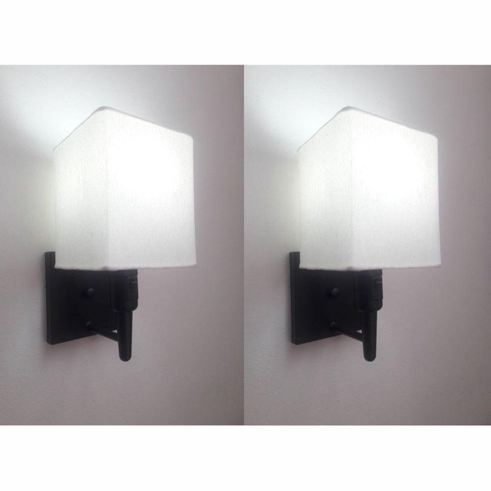 Kit-2 Arandela Quadrada Md-2019 Preto C- Inter Liga E Desl Cúpula Em Tecido Branco - Bivolt - 1